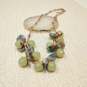Oliver Bonas green, blue, gold theme chain bauble bead necklace coastal